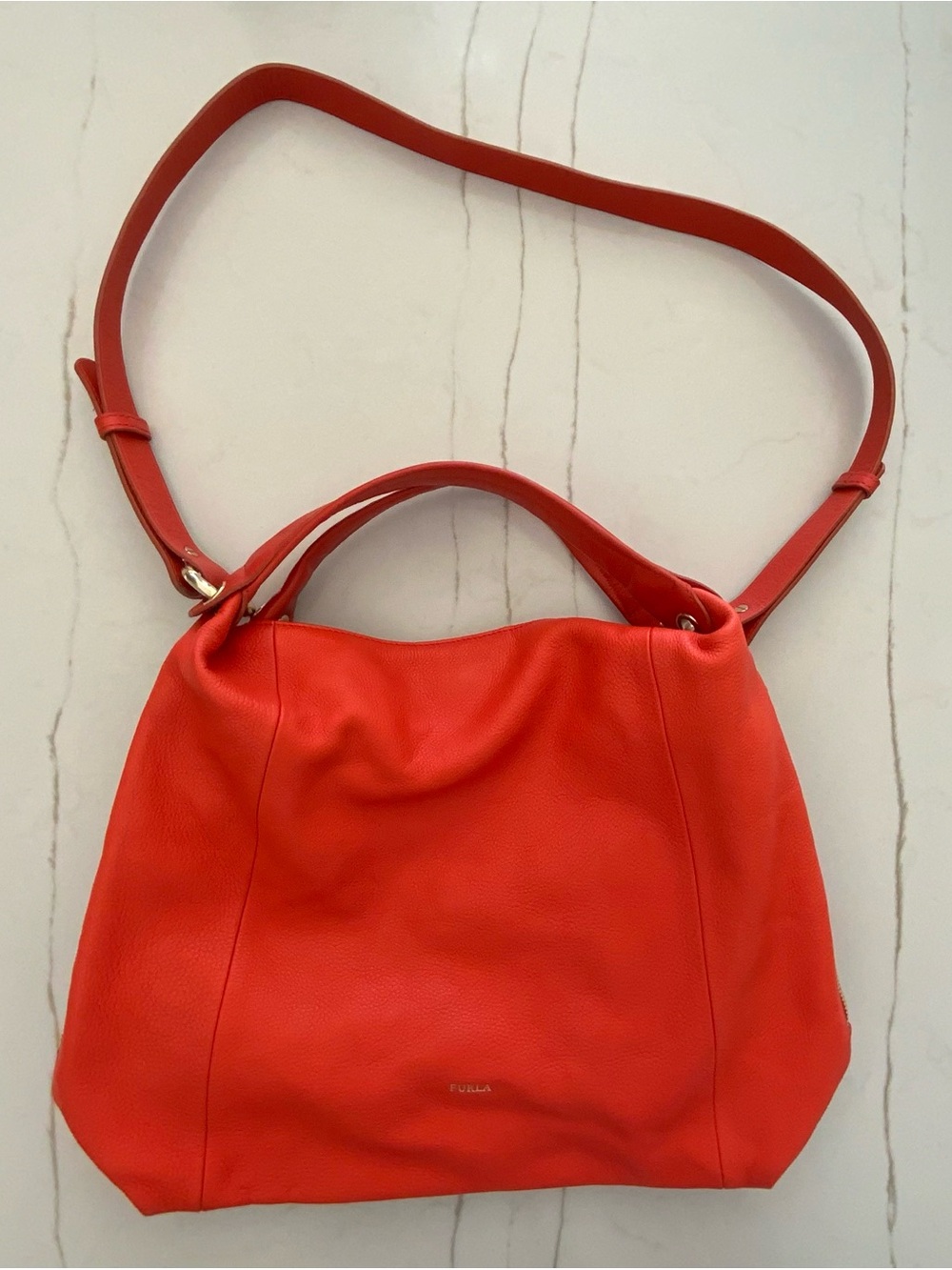 FURLA. Hobo Leather Bag with Gold Hardware